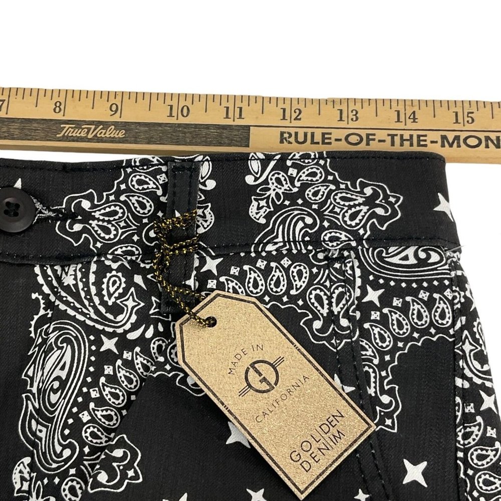 Golden Denim Jogger Pants Mens Sz 30 Black White Paisley Print Stretch $110 Nwt - Picture 9 of 12